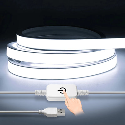 Bande lumineuse LED néon USB tactile COB installée sous une armoire de cuisine