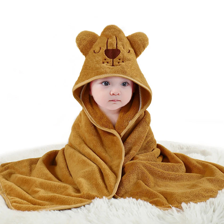 serviette bébé capuche animaux motifs doux microfibre brodés marron bleu gris rose verte