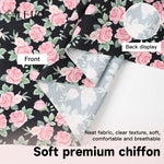 tissu mousseline polyester imprimé fleurs roses fond noir couture robe chemisier rideau diy