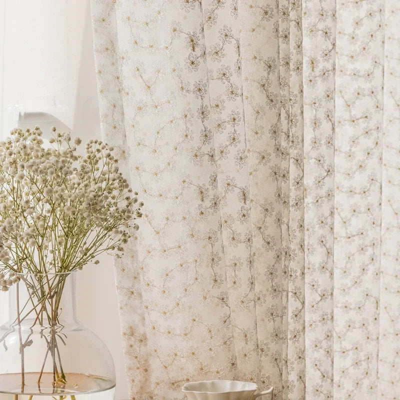 rideau blanc fleurs dorées moderne 100 polyester translucide ruban fixation
