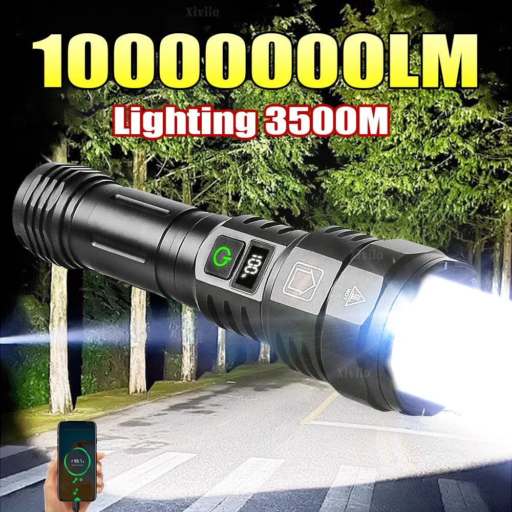 lampe torche noire led 98w modes rechargeable usb type robuste camping