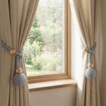 rideaux sangles ajustables pendentif boule dorée attache simple moderne coton polyester beige gris marron