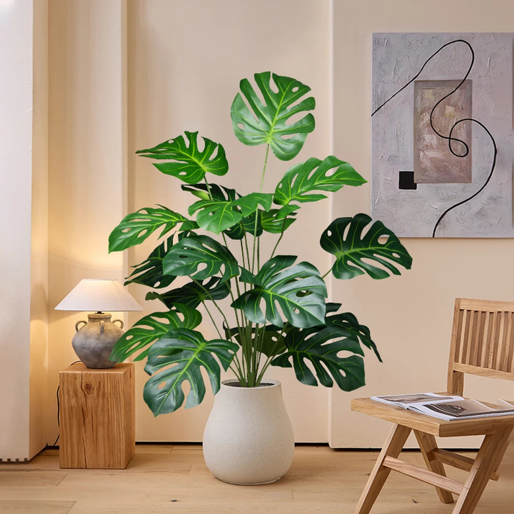 Plantes artificielles monstera feuilles vertes palmier faux feuilles turtle deco maison extérieur