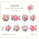 ruban decoratif floral vintage adhesif jaune orange rose violet vert blanc tournesols roses motifs