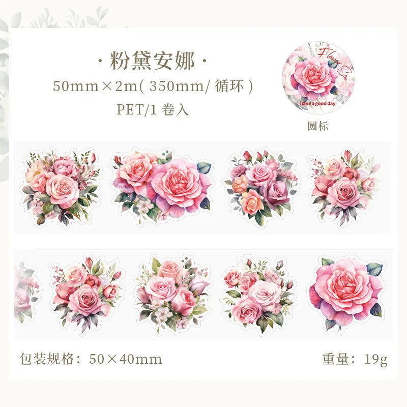 ruban decoratif floral vintage adhesif jaune orange rose violet vert blanc tournesols roses motifs