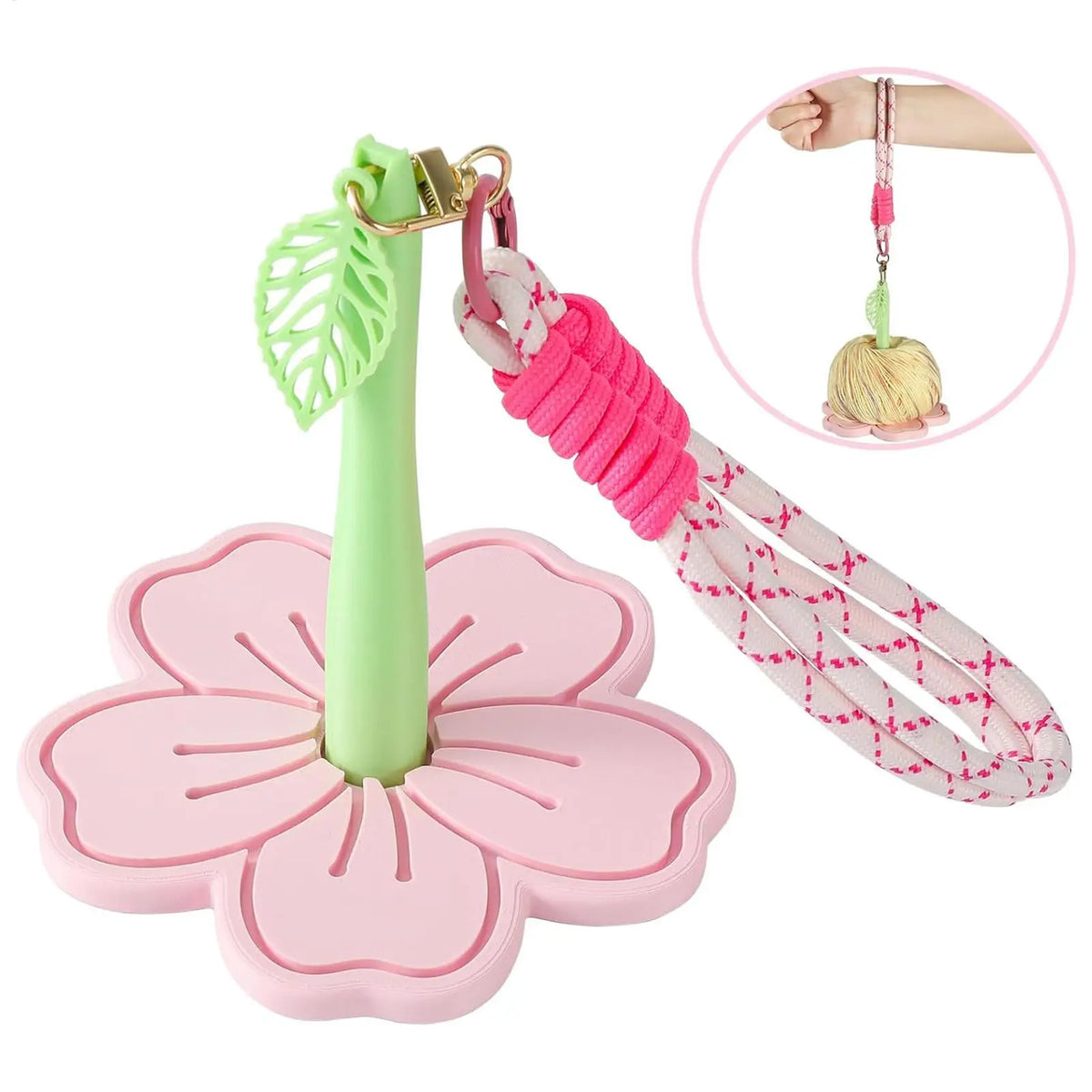 organisateur bobines fil tricot crochet portable poignet rose vert jaune blanc rouge floral