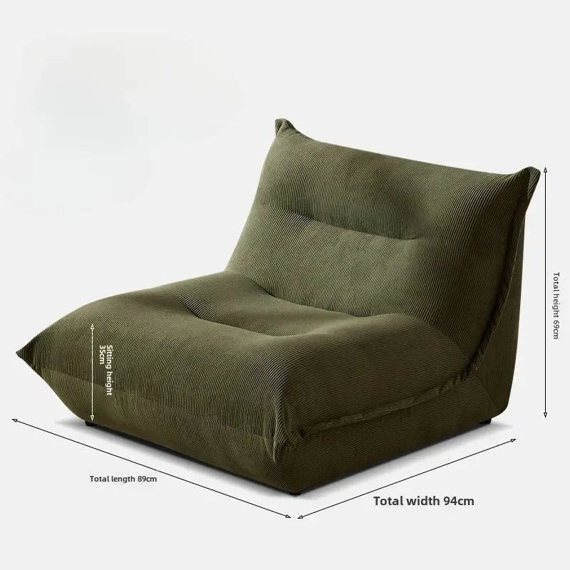 fauteuil inclinable vert olive corduroy moderne coussin d'appoint dimension 89x94x69 cm