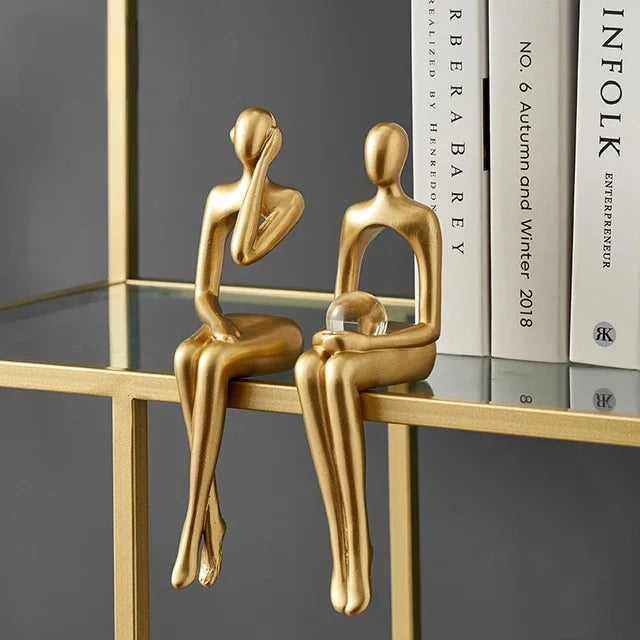 statues miniatures dorées résine modernes décoratives salon noël simples minimalistes