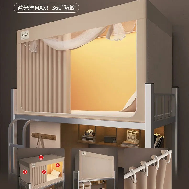 rideau lit filet anti moustiques bleu marine beige uni moderne opacité intégré dormir confortable