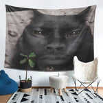 tapisserie moderne visage chat noir fond blanc personnalisée salon chambre entrée