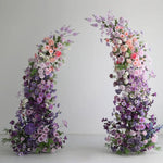 arches décoratives florales artificielles violettes roses romantiques mariageintérieur bouquets fleurs variées texturées