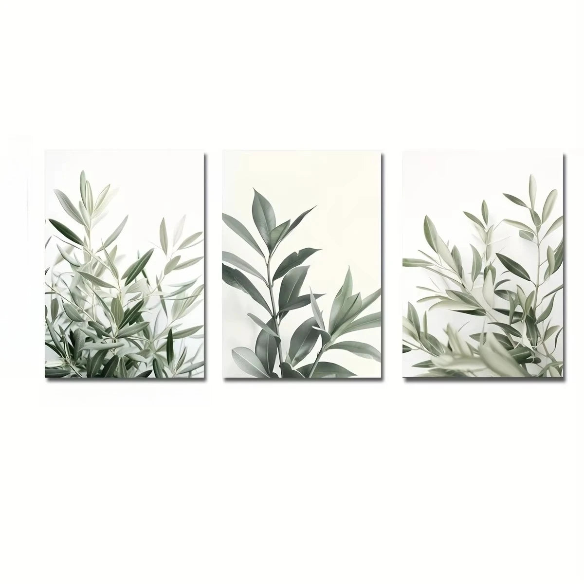 toiles d'art minimaliste feuilles vertes naturelles cadres bois vert blanc beige