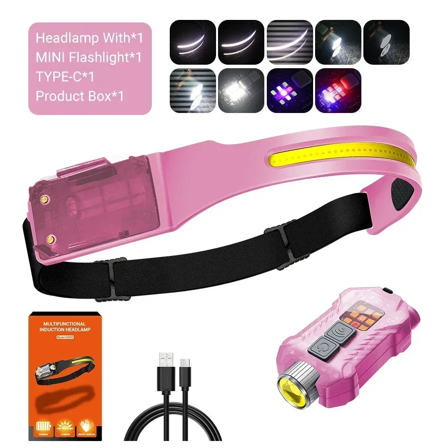 lampe frontale rechargeable led noir blanc orange mat étanche ceinture ajustable moderne
