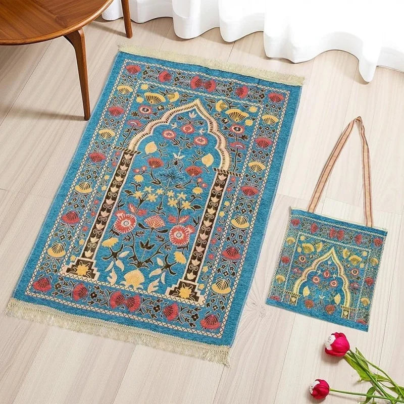 tapis fleur motif ethnique sac main poignées cuir franges antidérapant voyage