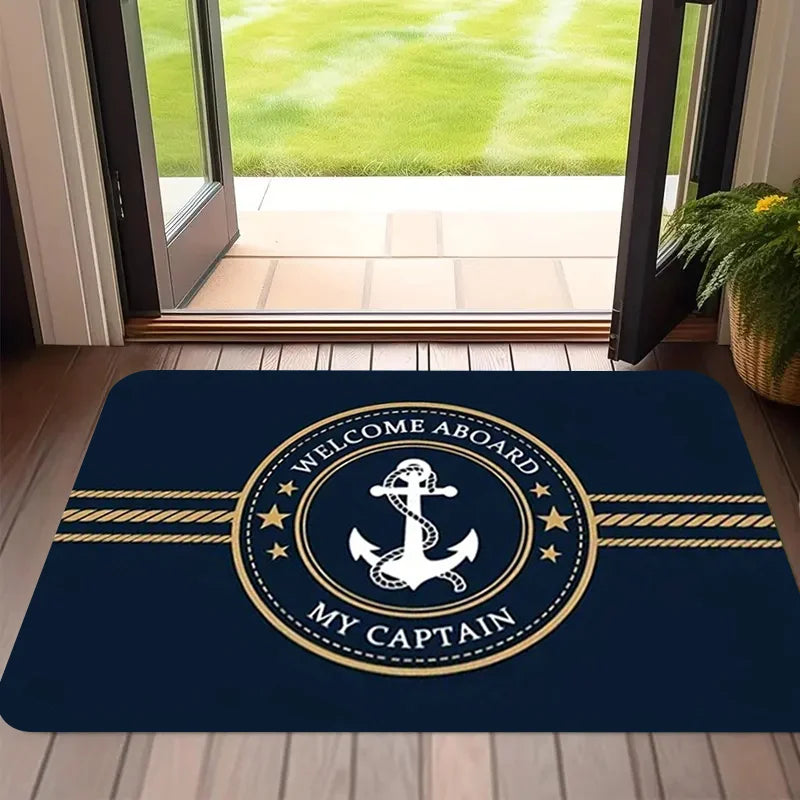 tapis sol marin bleu marine ancre bienvenue corde antidérapant salon chambre
