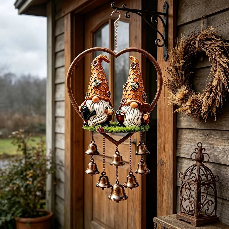 décoration extérieure carillon éolien bronze vert noir figurines lutins cloches décoratives rustique