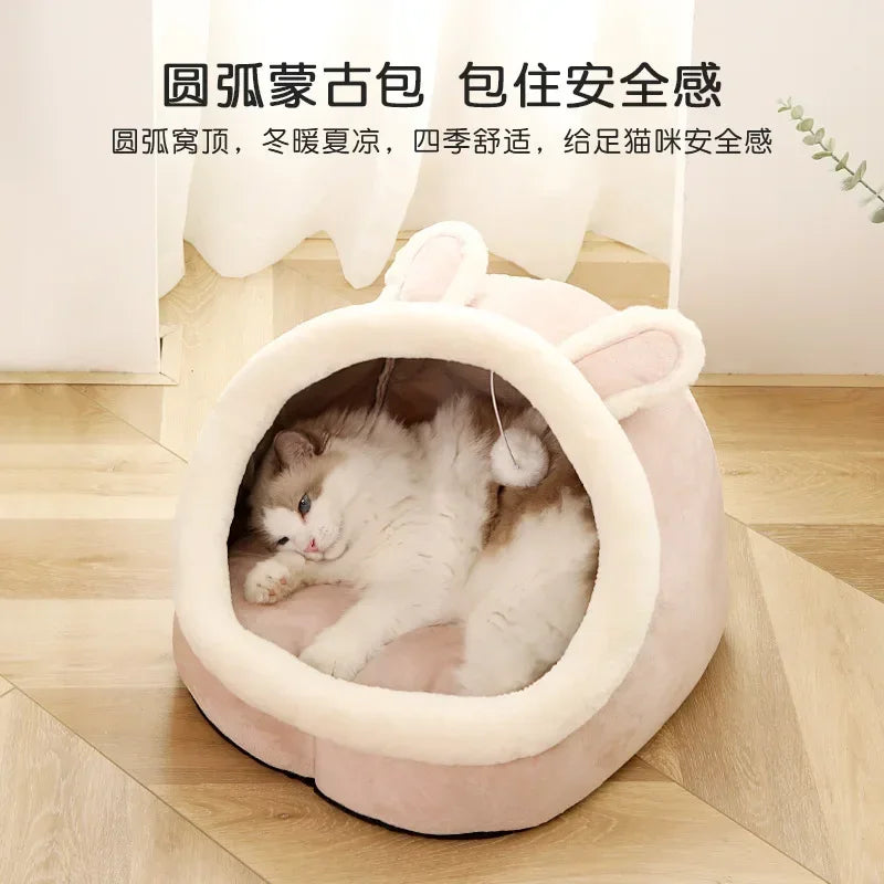 lit chat doux moelleux gris beige orange vert confortable tapis coton respirant