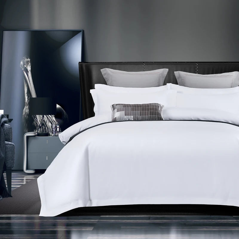 lit chambre coucher literie blanc gris foncé moderne luxueux couverture taies oreiller drap set
