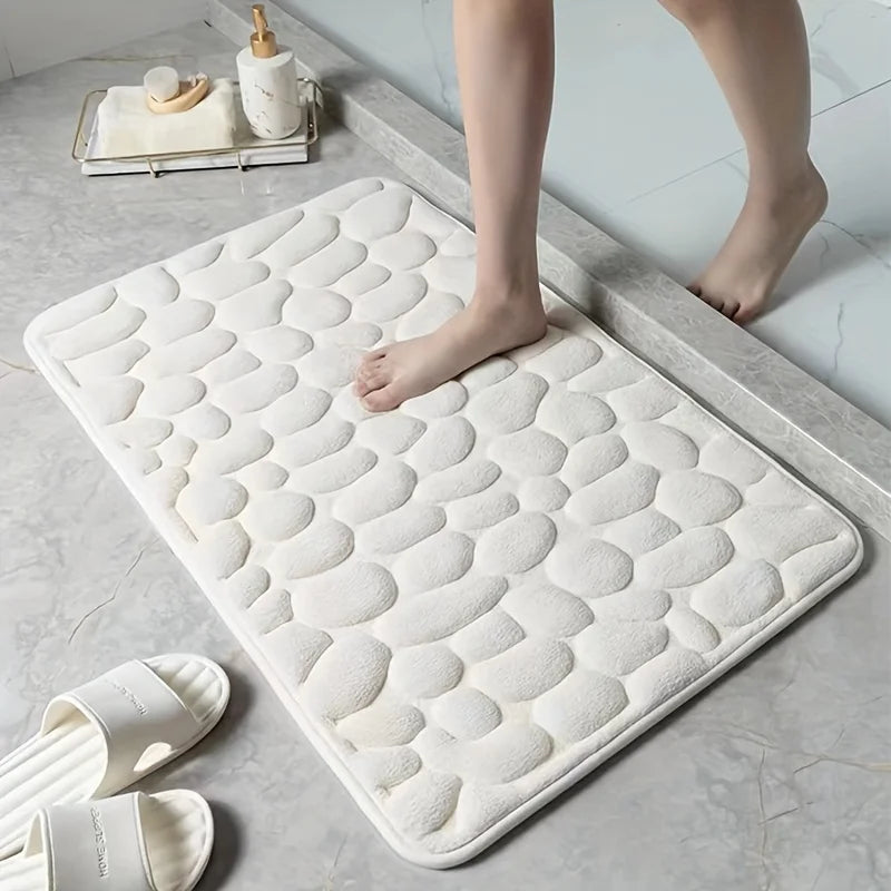 tapis bain gris texture galets antidérapant mémoire foam salle bain moderne
