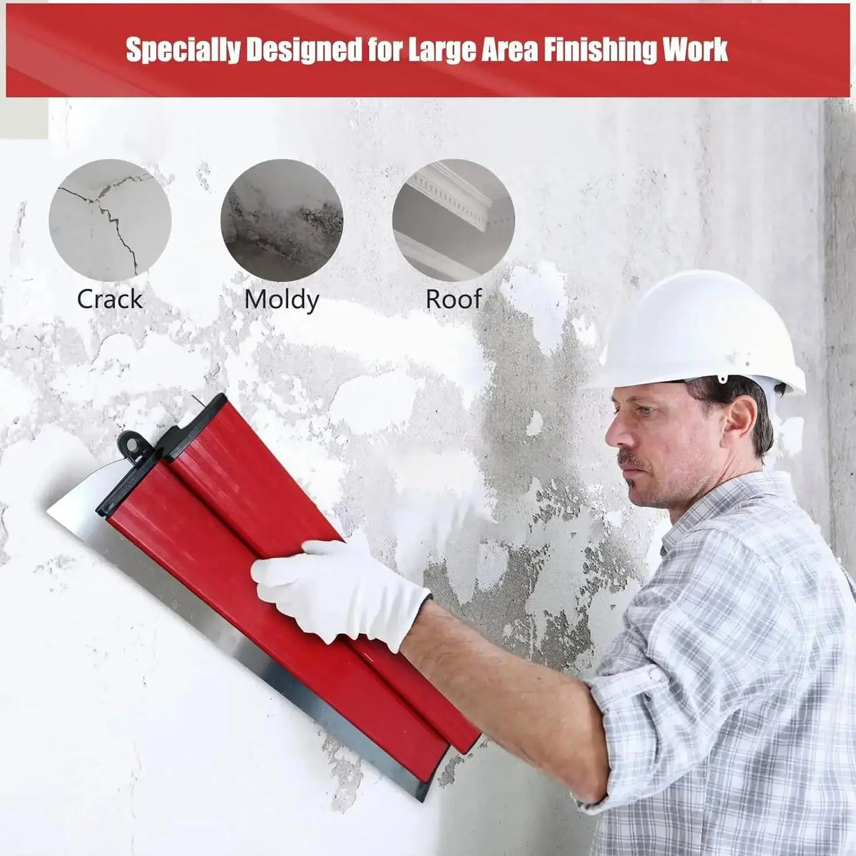 outil finition mural rouge blanc lisse clips poignée noire peinture cloison sèche 25cm 40cm