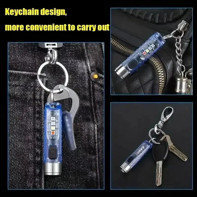lampe poche rechargeable keychain 10 modes aimant uv rouge bleue transparent moderne camping