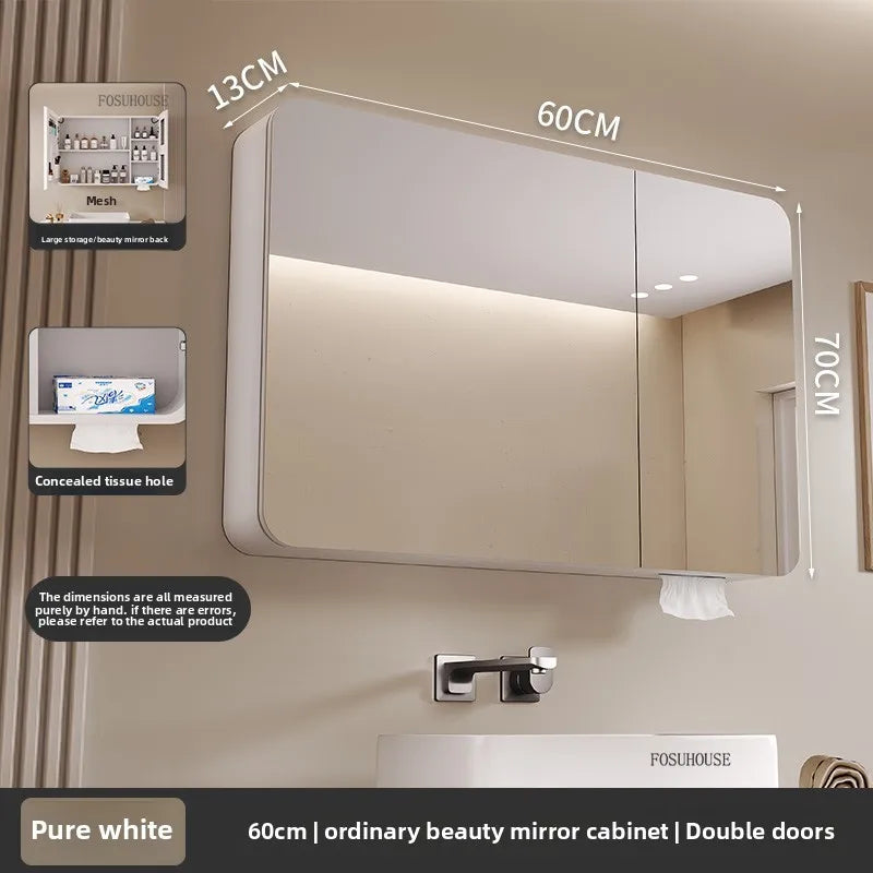 armoire salle bain murale miroir led rangement porte coulissante moderne blanc gris