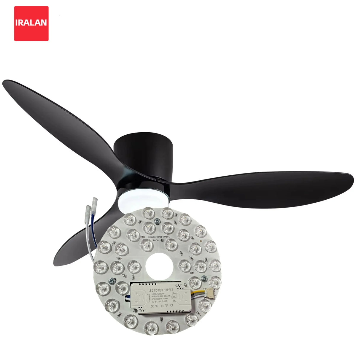 panneau lumineux led ventilateur noir blanc moderne minimaliste trois pales surface lisse