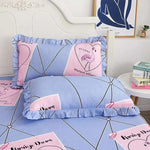 ensemble deux taies d'oreiller bleu fleurs blanches romantique lit double coton polyester