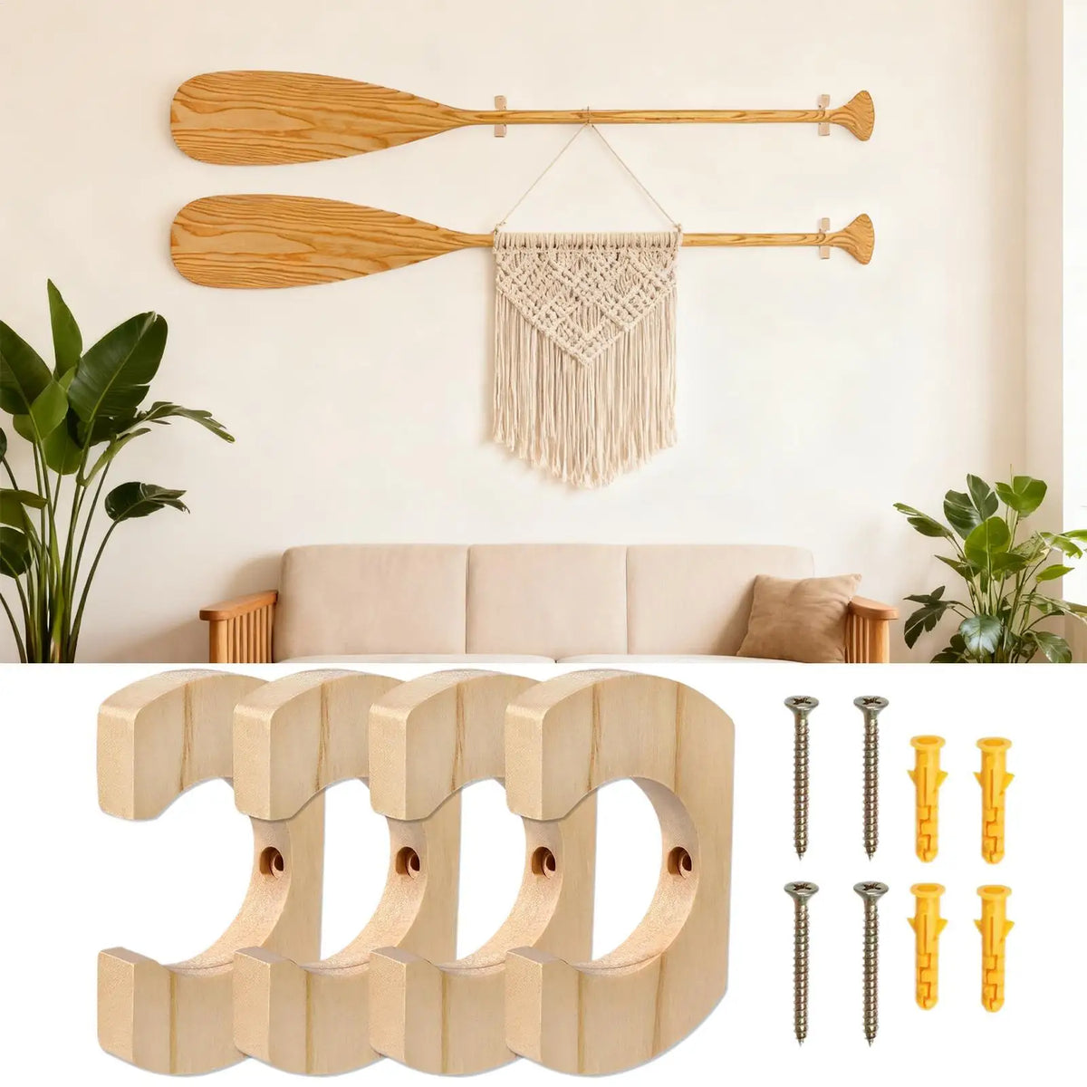 supports muraux bois pagaies réglables murale intérieur décoration naturelle rustic