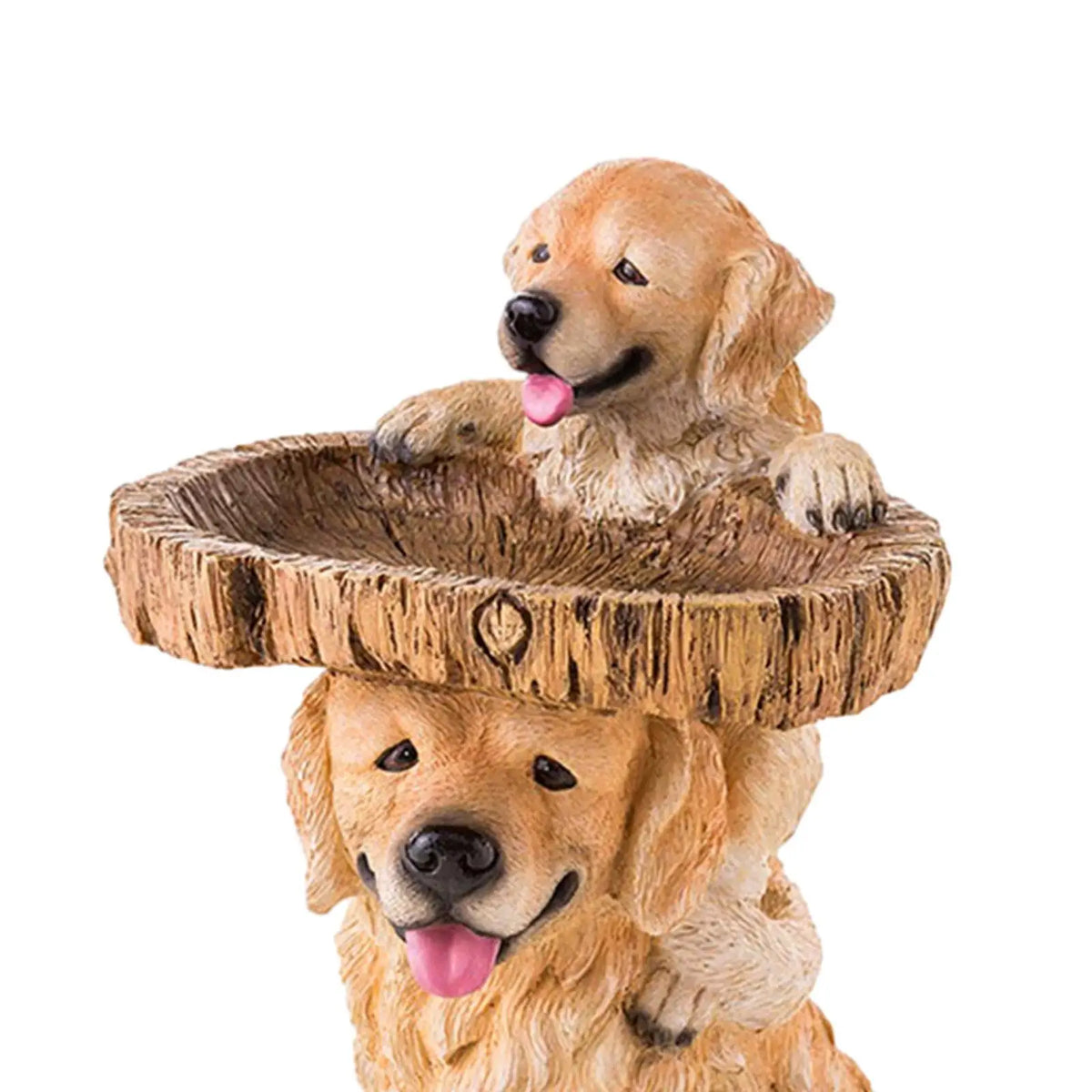 statue chiens golden retriever résine bol bois oiseaux jardin feeder attrape oiseau deco patioextérieur