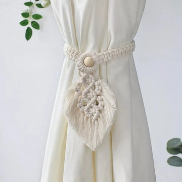 rubans macramé franges boho artisanal jaune beige blanc gris decoration intérieure bohème