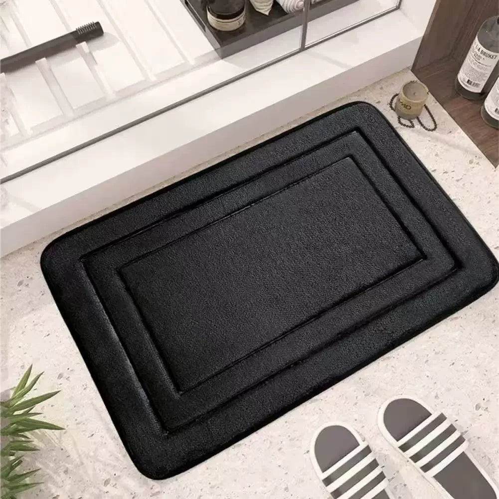 tapis bain doux absorbant non glissant moderne gris texturé relief géométrique duveteux