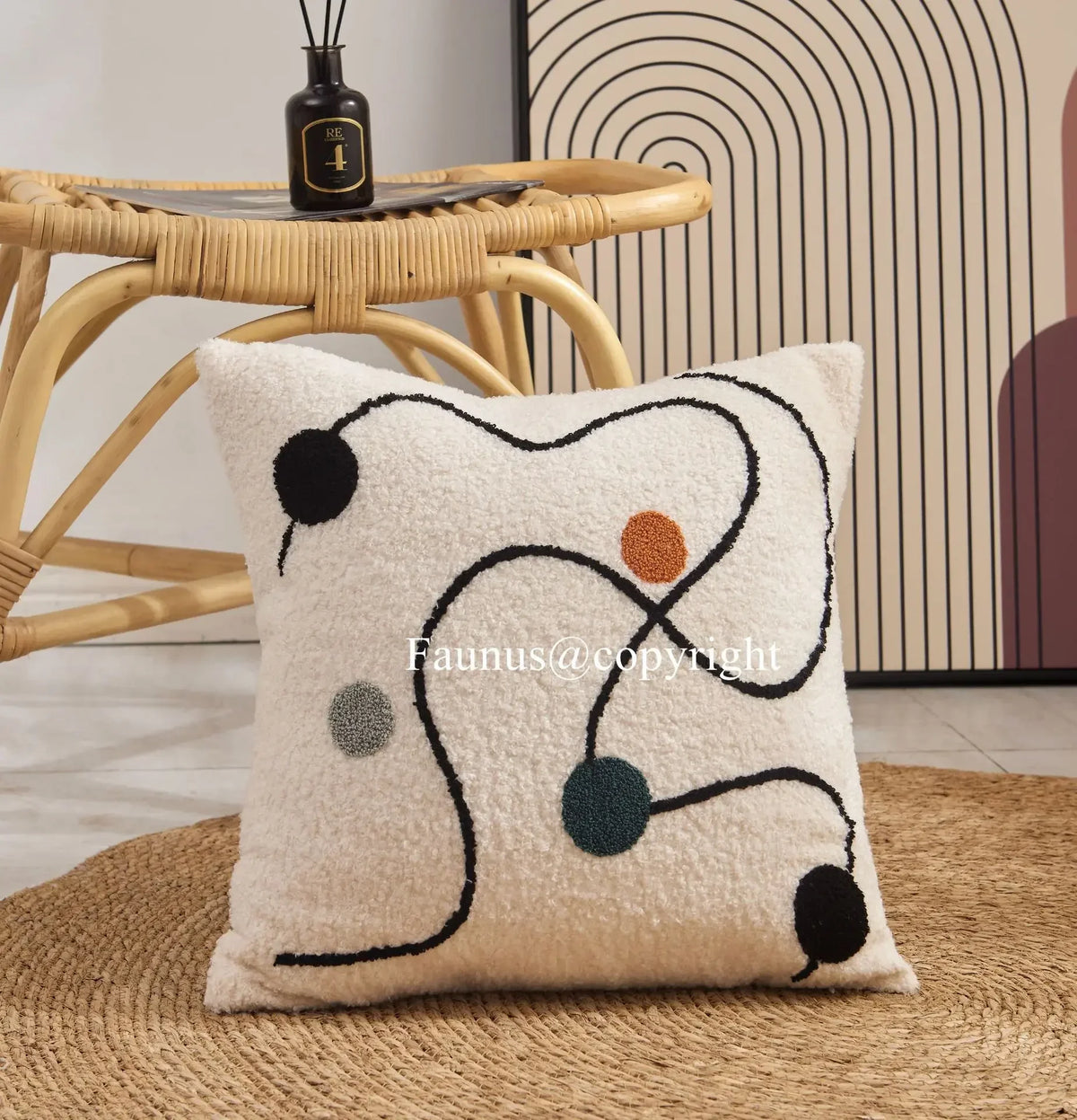 coussin abstrait brodé visages blanc moderne nordique 45x45cm decoration canapé chaise véhicule
