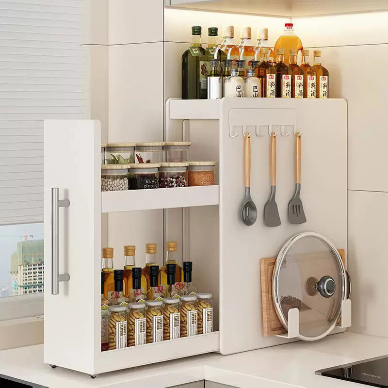 rangements cuisine blanc moderne acier inoxydable multi niveaux coulissant porte bouteilles condiments étui cuillères