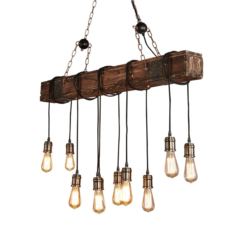 lampe suspendue industrielle bois brun cuivre ampoules filament métal noir rustic