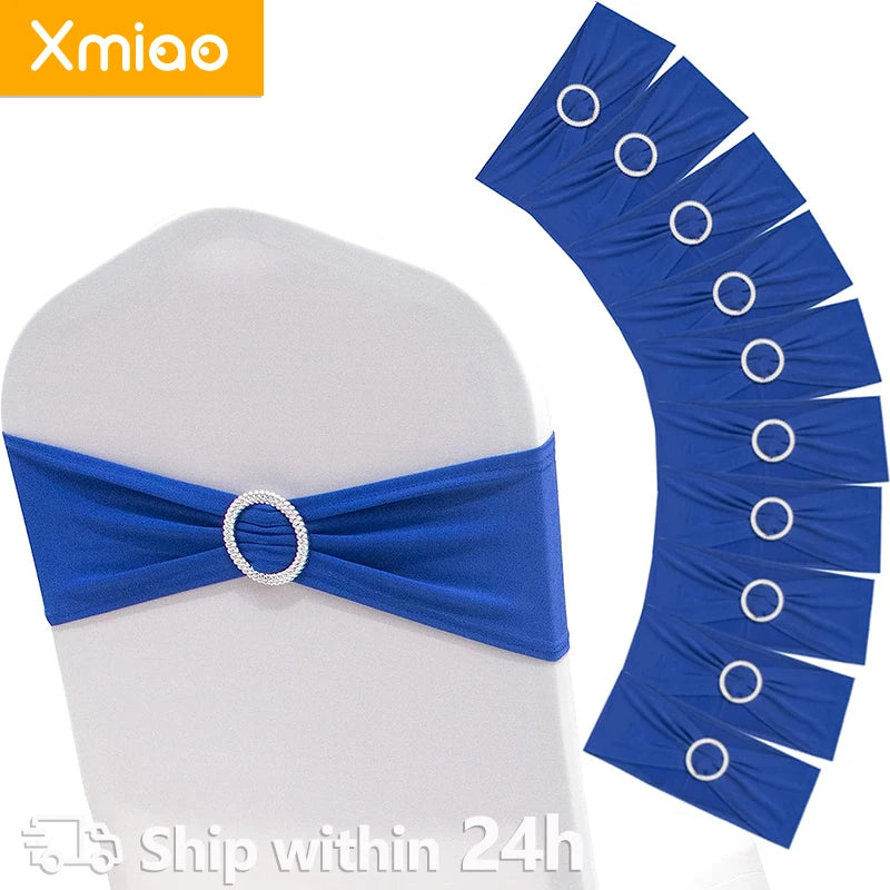 rubans décoratifs chaises mariage bleu vif blanc nœud boucle argentée opaques événementiels