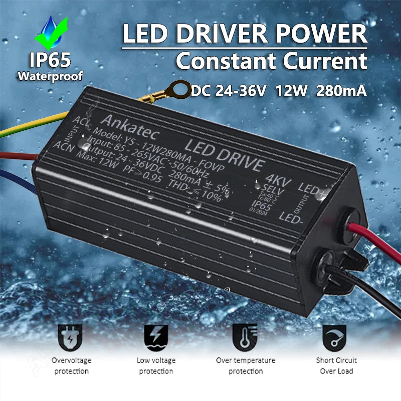 transformateur alimentation led 12w 24v 36v 280ma ip65 waterproof noir industrial