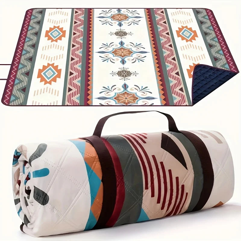 tapis pique nique blanc bleu vert motifs ethniques doux moderne poignée portable handwash seulement