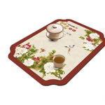 tapis table art traditionnel fleurs oiseaux bleu clair beige brun