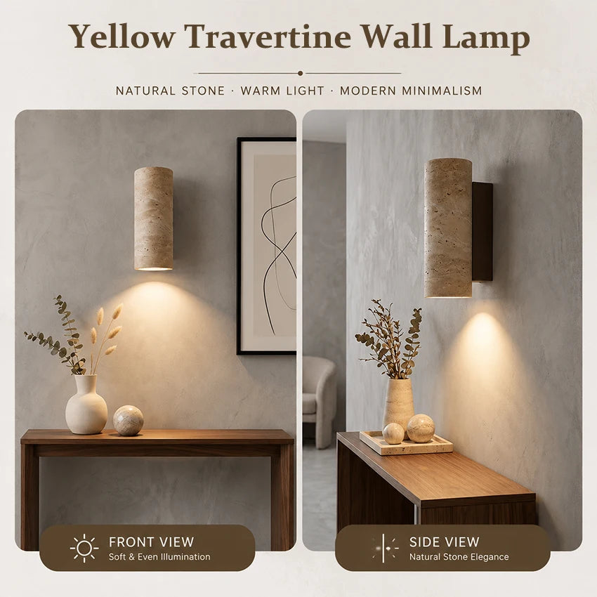 lampe murale moderne pierre jaune bois ampoules E27 cuisine chambre coucher salle manger