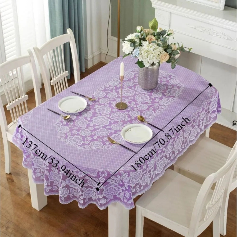 nappe table imperméable brodée florale dentelle élégante réutilisable polyester coton blanc rose violet bleu