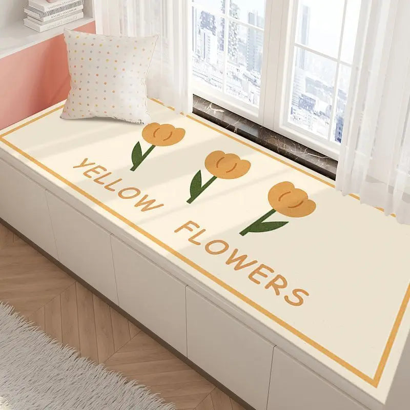 tapis acrylique antidérapant fleurs blanches moderne vert clair jaune chambre imperméable résistant décoloration