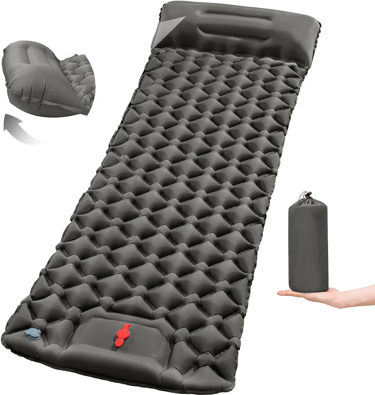 matelas gonflable camping pliant pompe main sac rangement oreiller randonnée