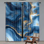 rideau moderne bleu doré marbré polyester opaque deux panneaux effet liquide élégant