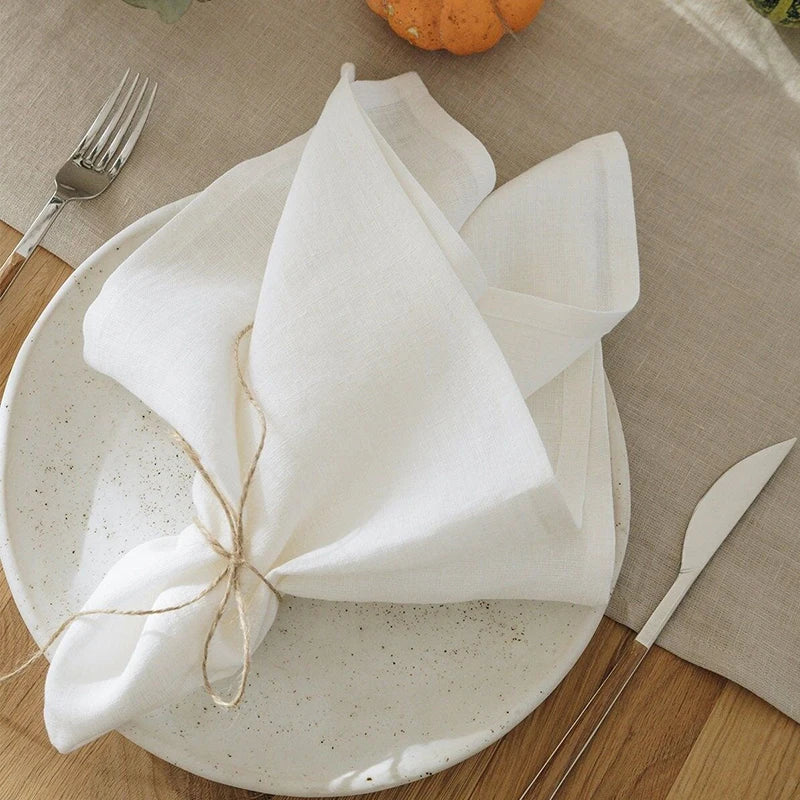 serviettes cuisine lin blanc bleu clair rose rouge gris ourlées facile entretien machine festive