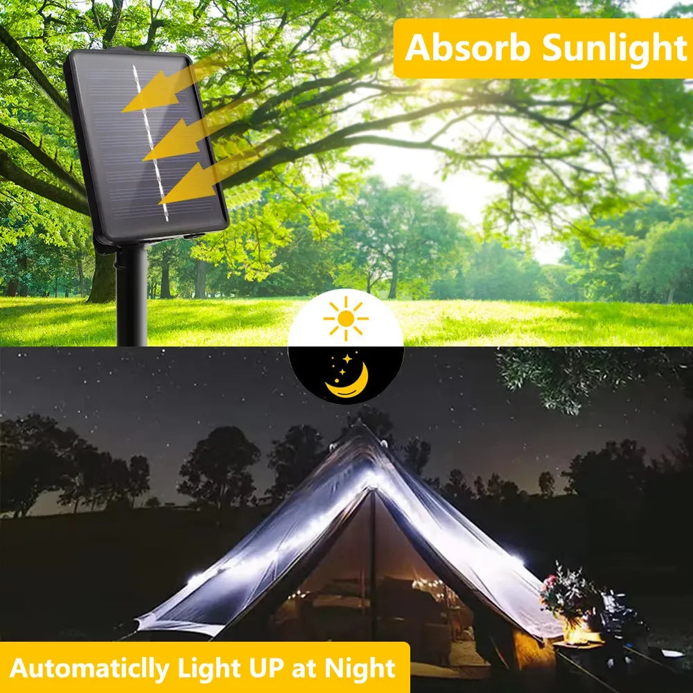 guirlande lumineuse solaire 200 leds multicolore 22m moderne métallique brillante imperméable