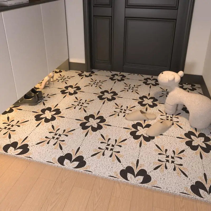 tapis d'entrée extérieur pvc noir blanc motif géométrique moderne antidérapant couloir porte
