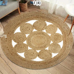 tapis boho naturel tissé motifs géométriques spirale concentrique adhésif salon chambre 80x80cm 120x120cm