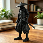 statue ninja noire texturée traditionnelle japonaise katana décoration intérieure erotique samuraï guerrier