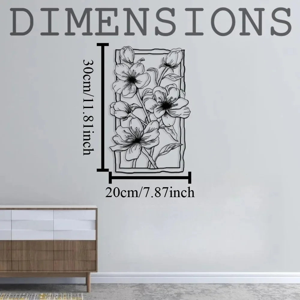 décoration murale plaque noire blanche fleurs stylisées art deco moderne minimaliste suspension tringle fixe